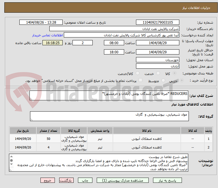 تصویر کوچک آگهی REDUCERS *صرفا تامین کنندگان بومی (آبادان و خرمشهر)*