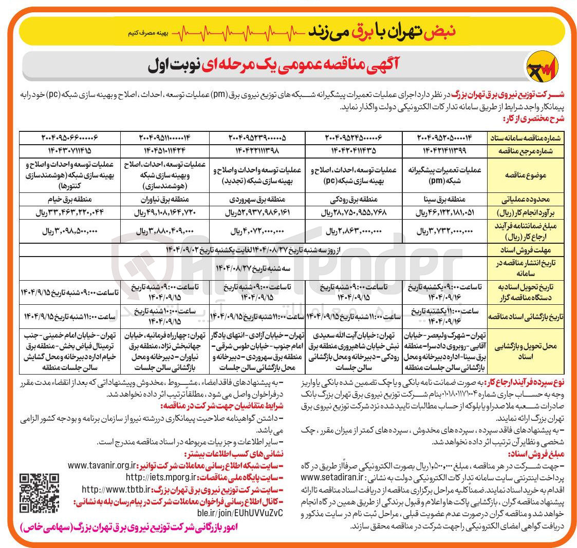 تصویر کوچک آگهی عملیات توسعه احداث ، اصلاح و بهینه سازی شبکه ( pc )
