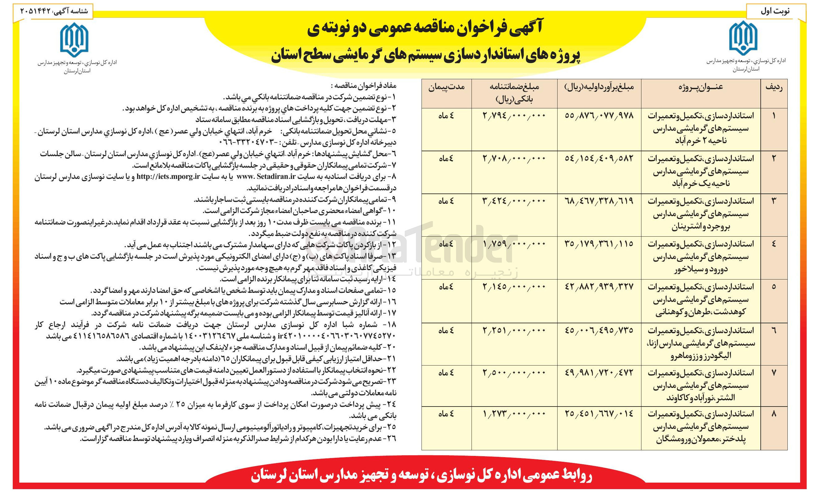 تصویر کوچک آگهی استاندارد سازی تکمیل و تعمیرات سیستم های گرمایشی مدارس 