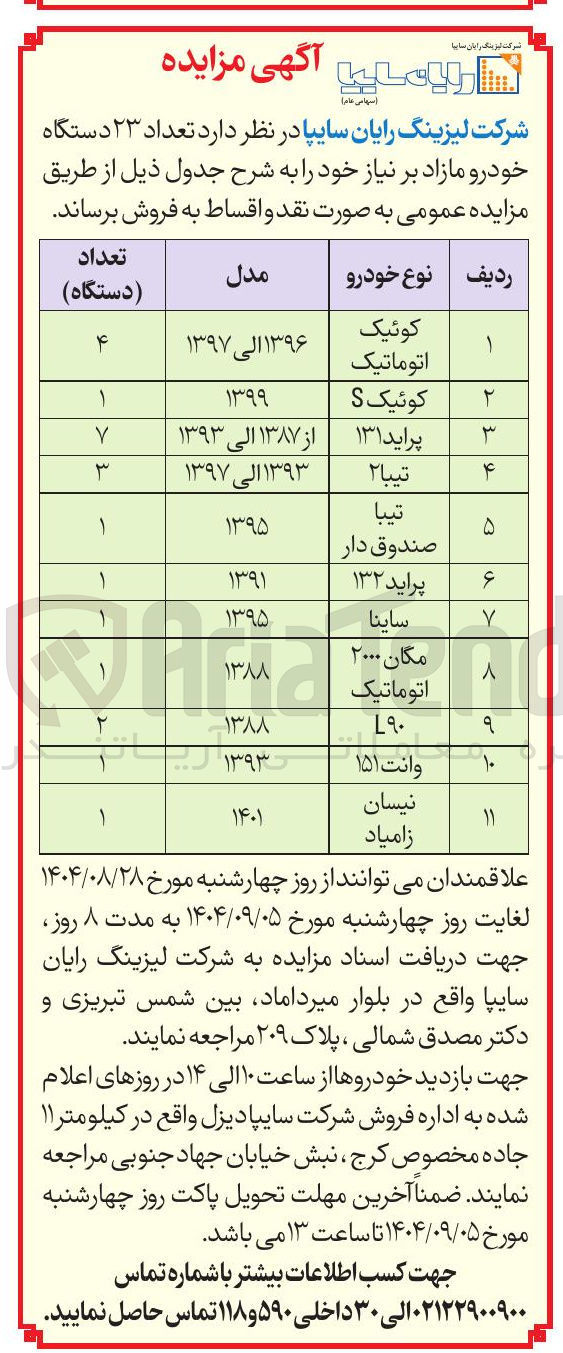 تصویر کوچک آگهی تعداد ۲۳ دستگاه خودرو مازاد 