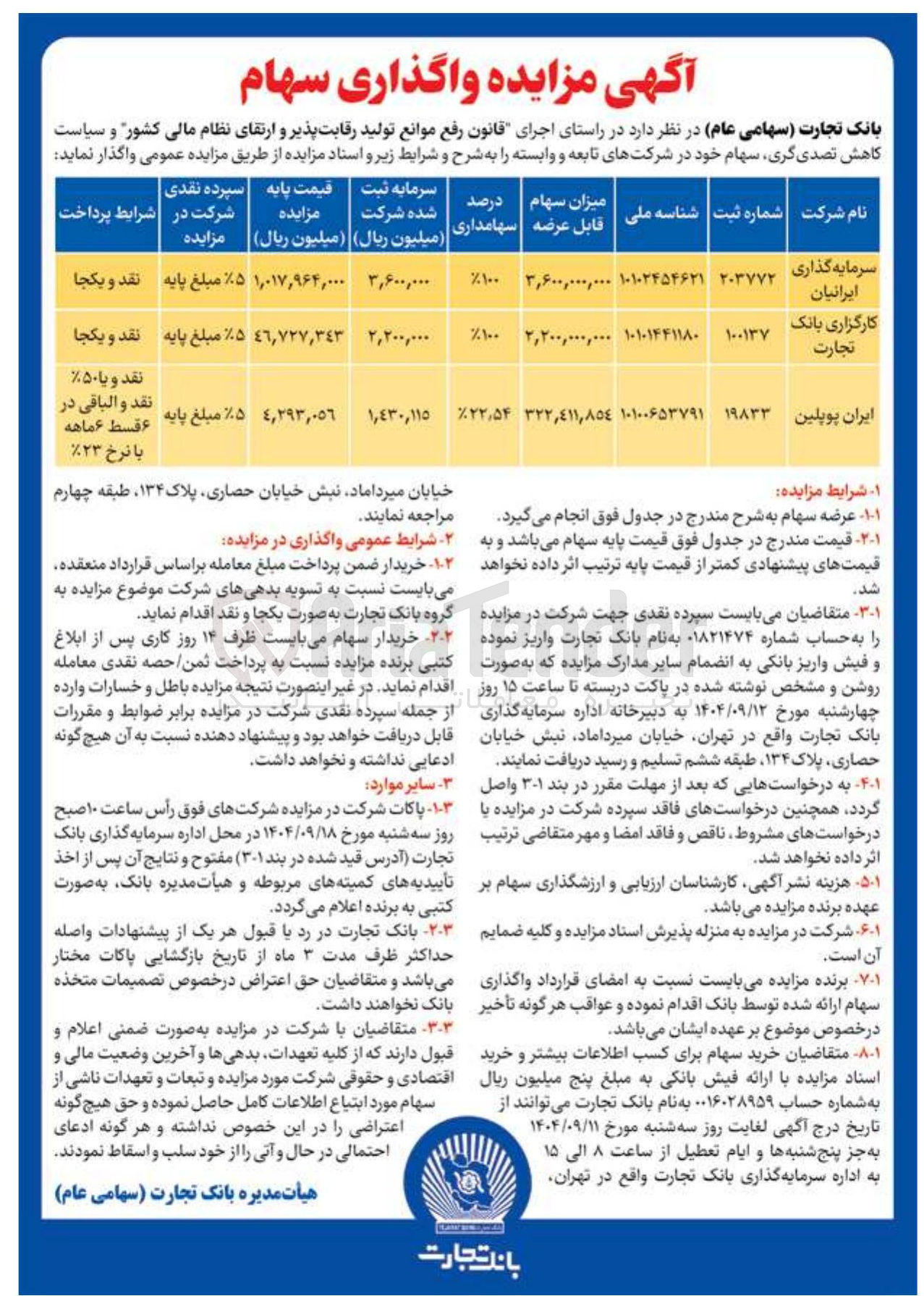 تصویر کوچک آگهی واگذاری سهام
