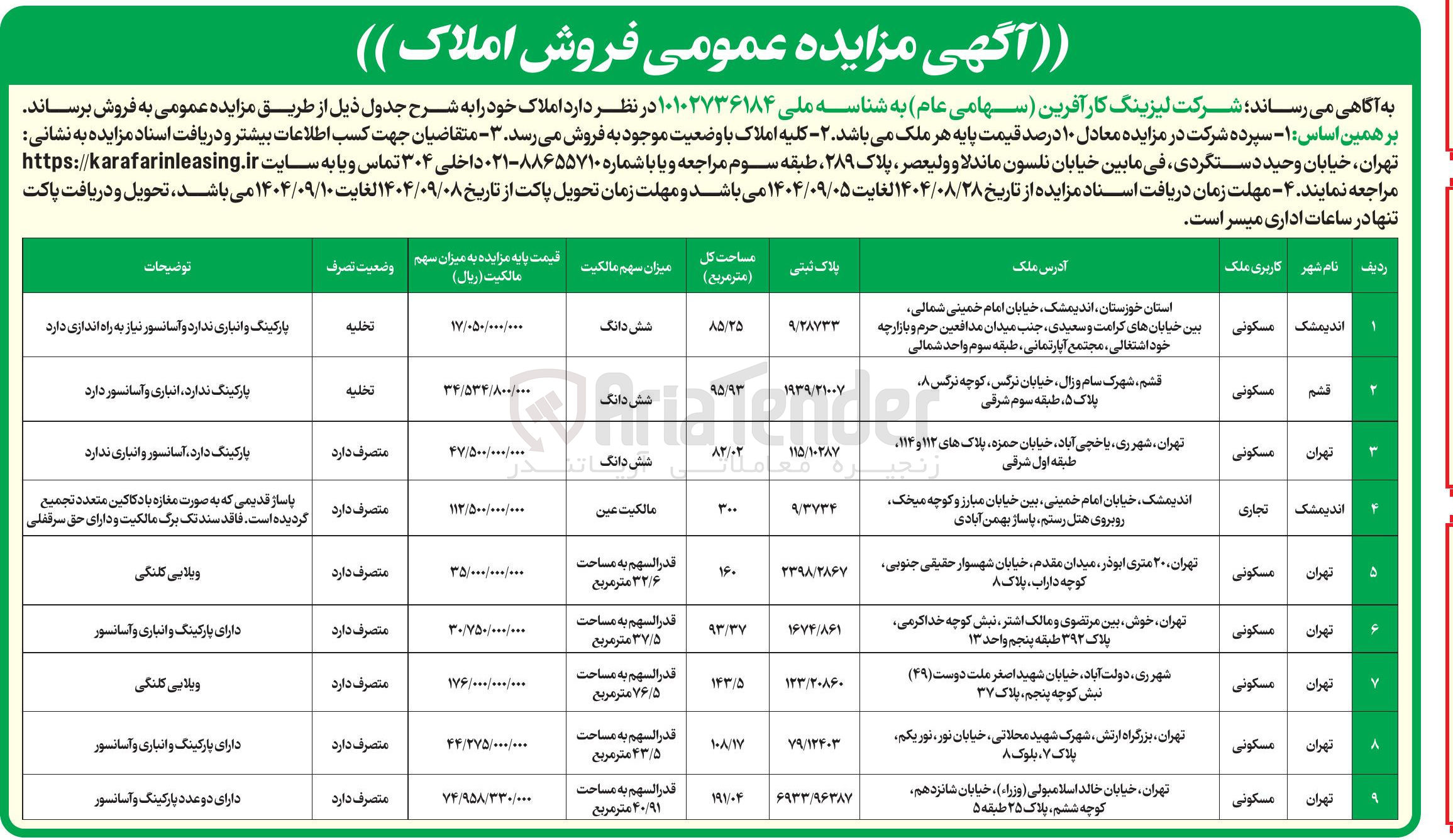 تصویر کوچک آگهی فروش املاک در 9 ردیف با کاربری مسکونی - تجاری