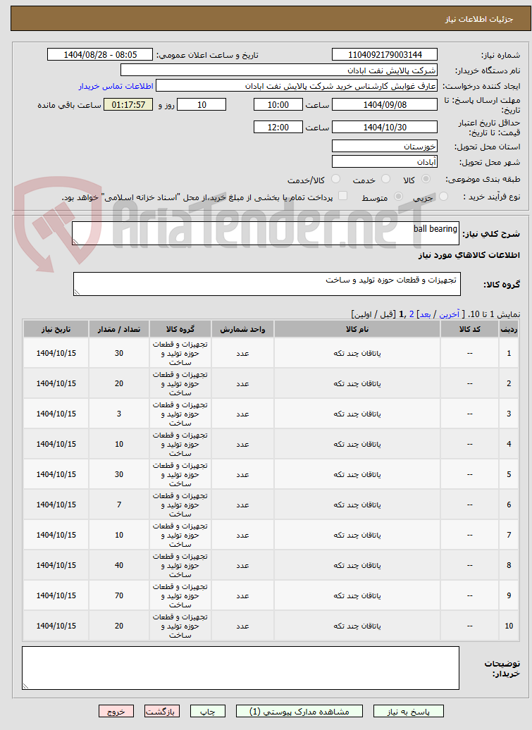 تصویر کوچک آگهی ball bearing