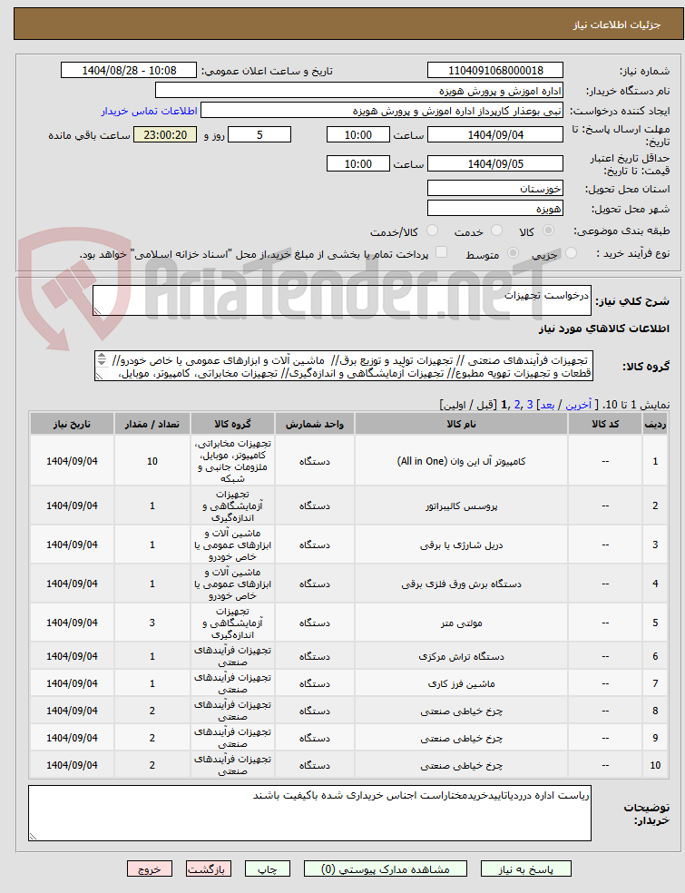 تصویر کوچک آگهی درخواست تجهیزات
