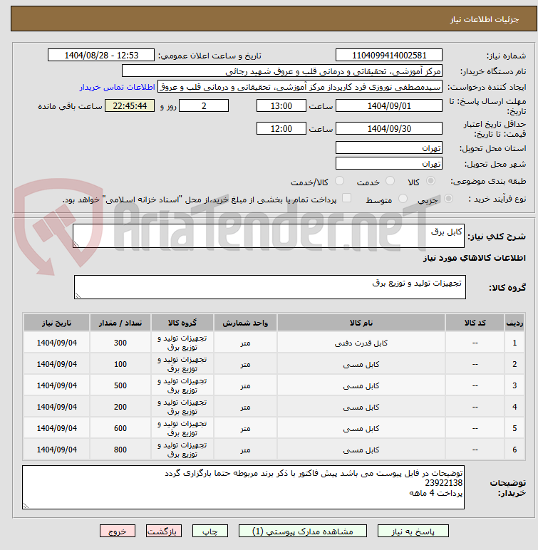 تصویر کوچک آگهی کابل برق