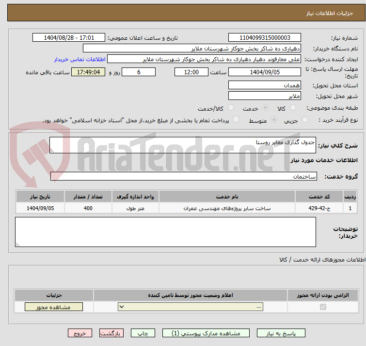 تصویر کوچک آگهی جدول گذاری معابر روستا 