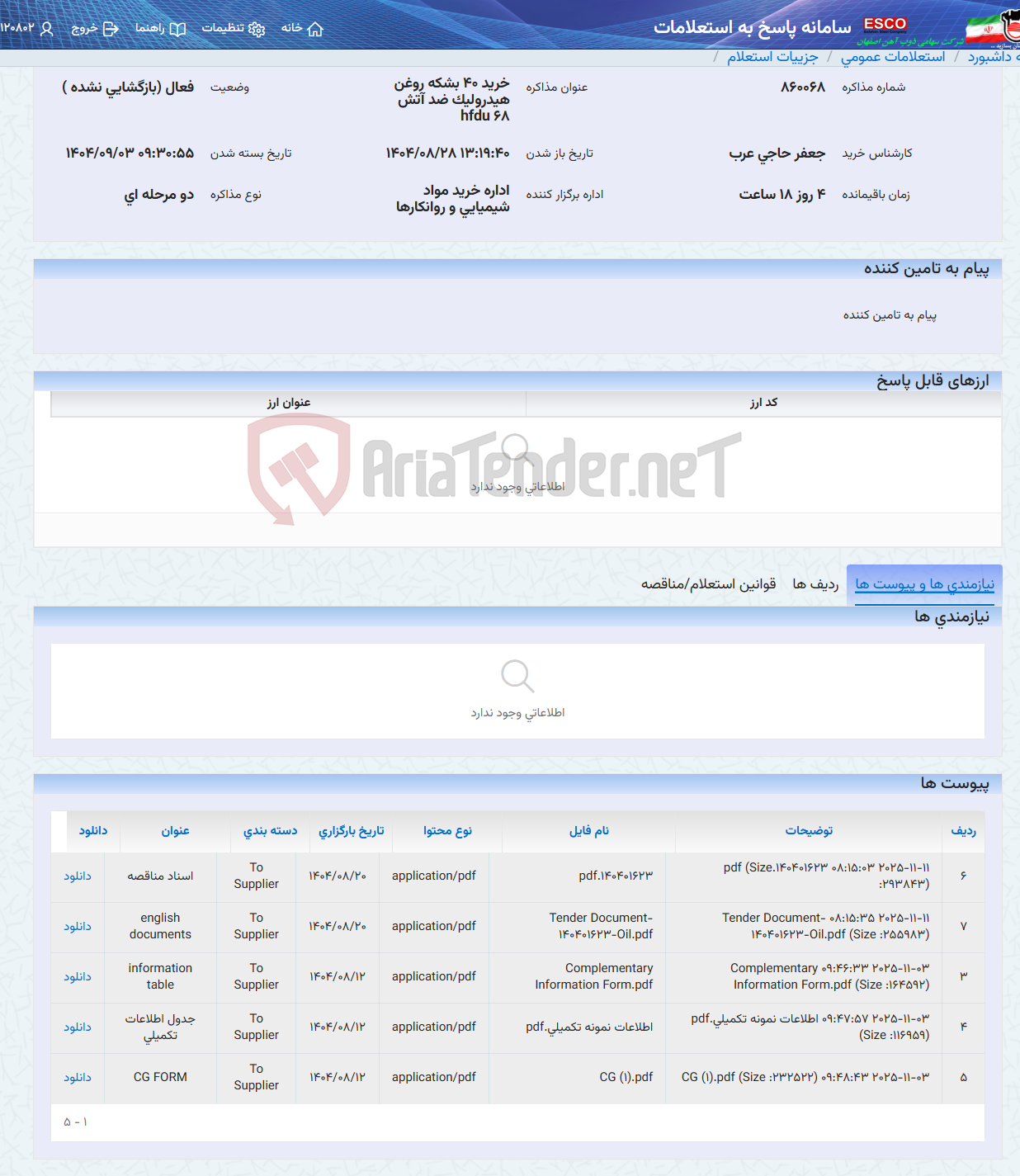 تصویر کوچک آگهی خرید 40 بشکه روغن هیدرولیک ضد آتش hfdu 68
