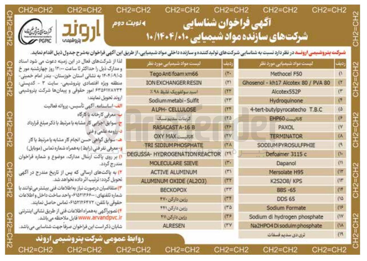 تصویر کوچک آگهی شناسایی شرکتهای تولید کننده و سازنده داخلی مواد شیمیایی