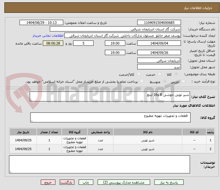 تصویر کوچک آگهی شیر توپی جوشی 8 و16 اینچ