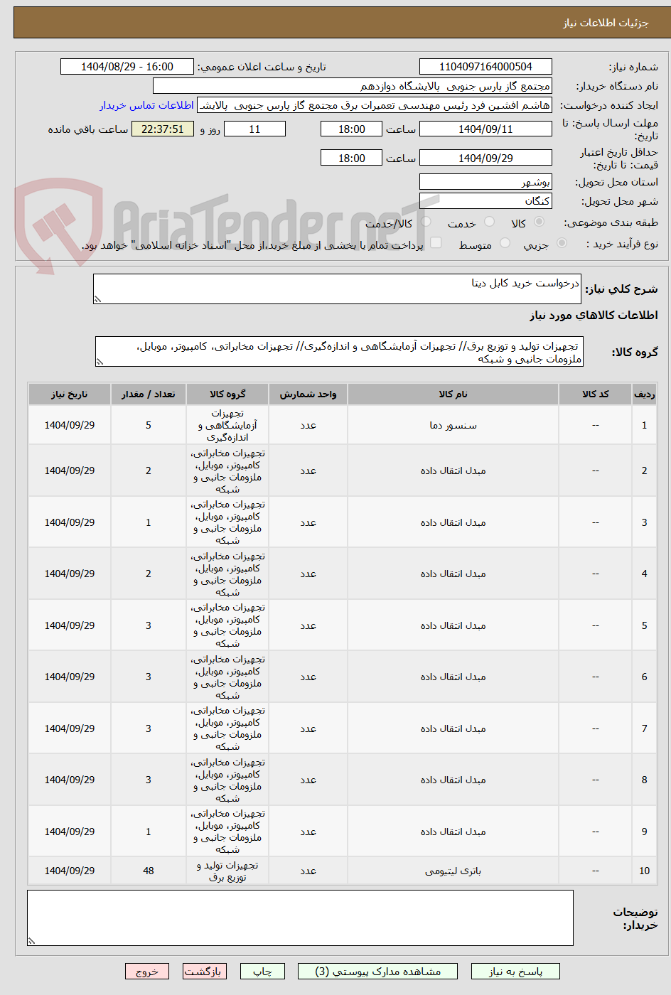 تصویر کوچک آگهی درخواست خرید کابل دیتا