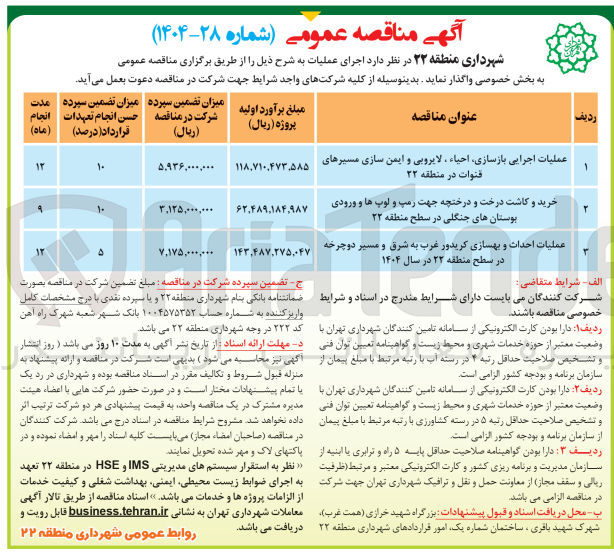تصویر کوچک آگهی خرید و کاشت درخت و درختچه جهت رمپ و لوب ها و ورودی بوستان های جنگلی 