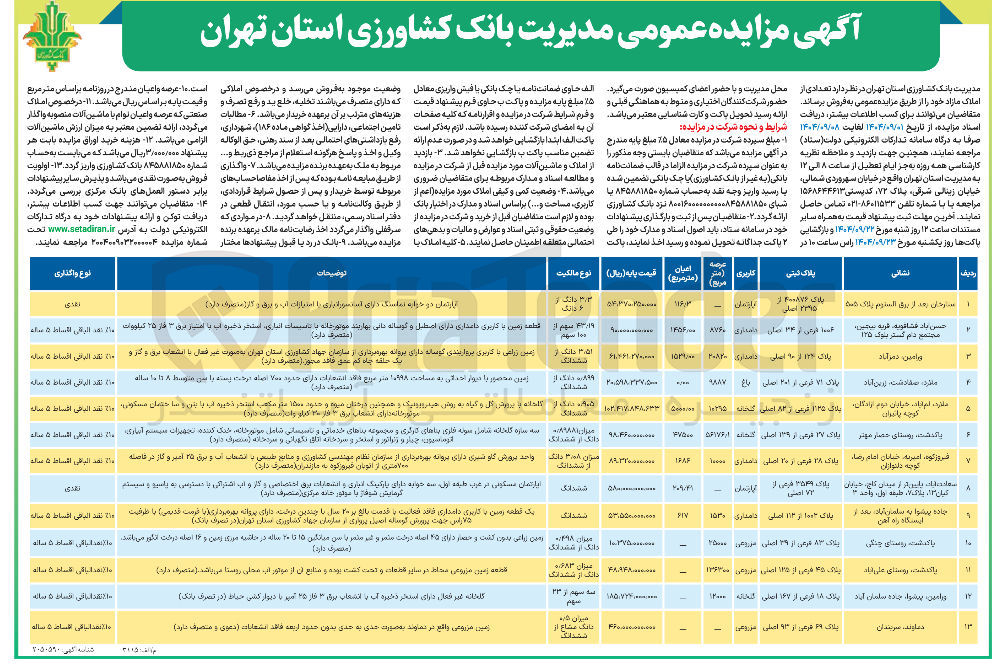 تصویر کوچک آگهی تعدادی از املاک مازاد