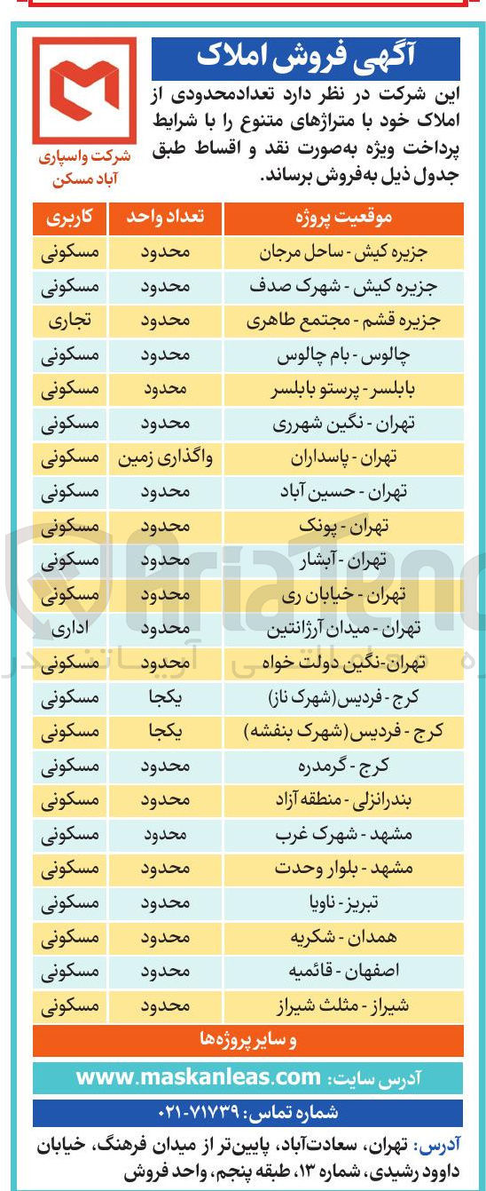 تصویر کوچک آگهی تعداد محدودی از املاک 