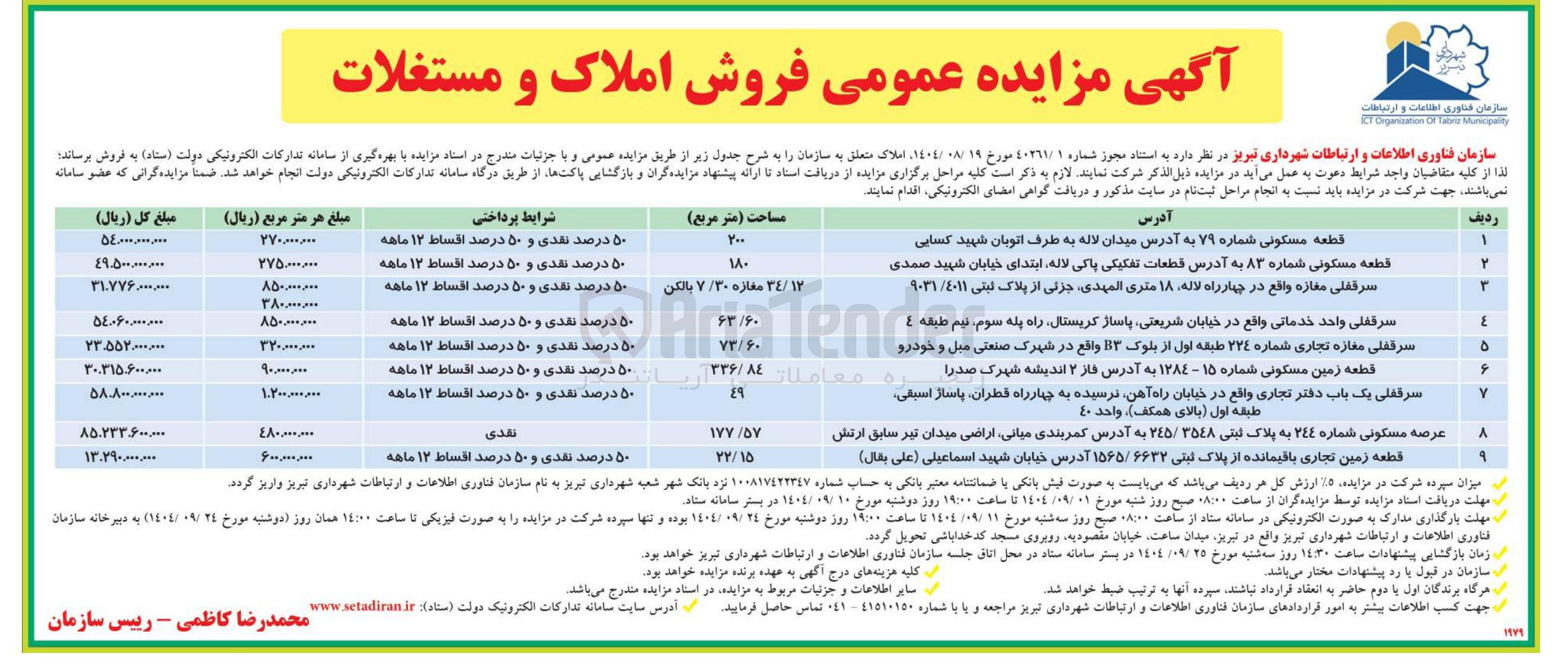 تصویر کوچک آگهی فروش املاک در 9 ردیف با کاربری مسکونی - تجاری - خدماتی