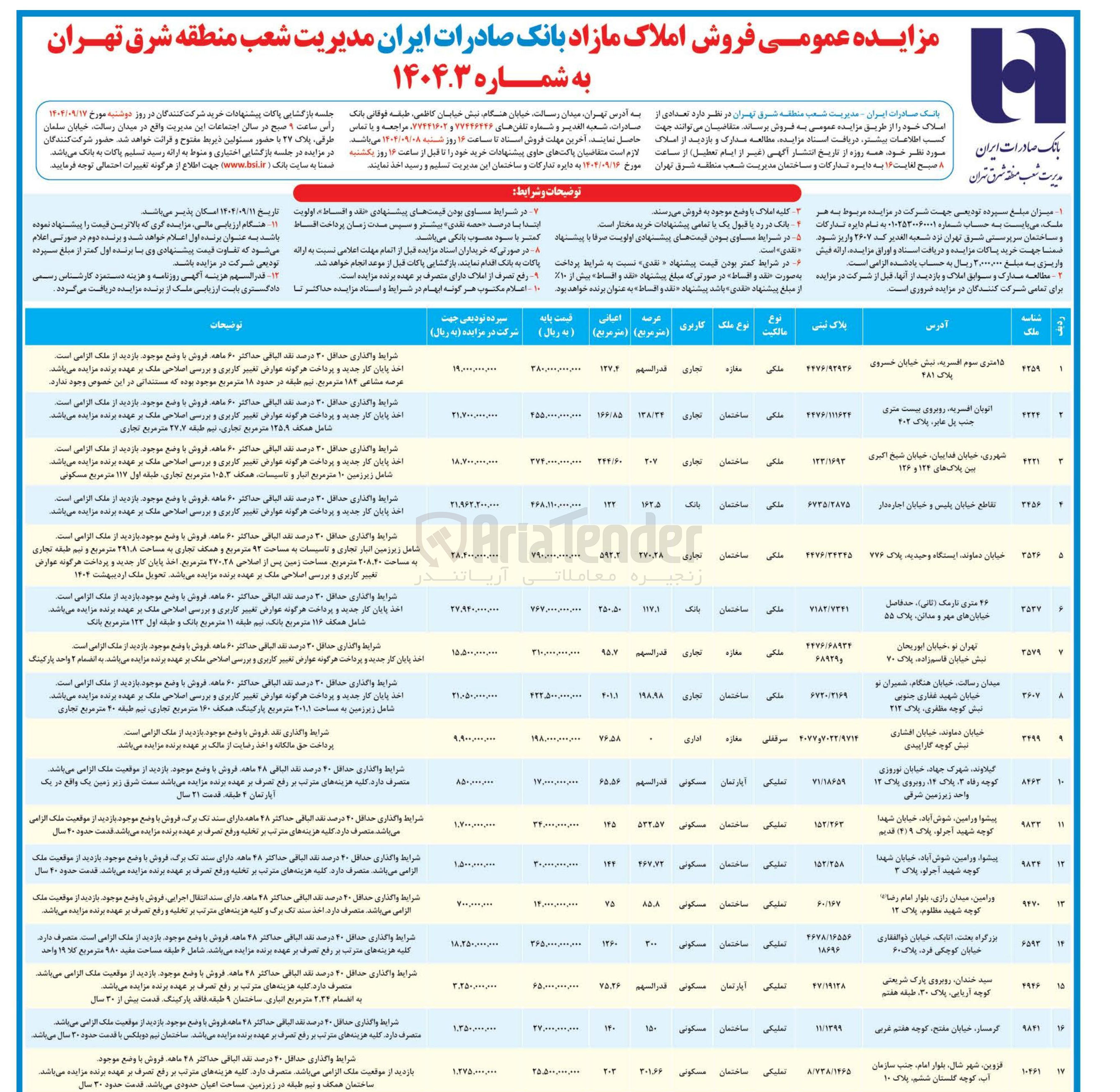 تصویر کوچک آگهی فروش املاک در 17 ردیف با کاربری تجاری - بانک - اداری - مسکونی