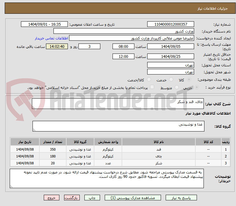 تصویر کوچک آگهی چای، قند و شکر