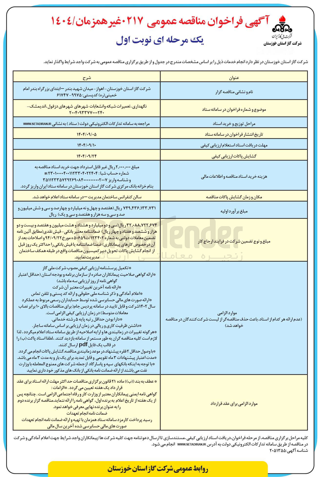 تصویر کوچک آگهی نگهداری تعمیرات شبکه و انشعابات
