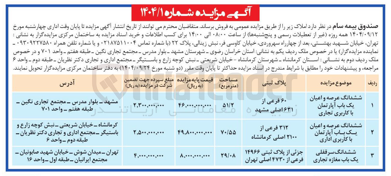 تصویر کوچک آگهی فروش املاک در 3 ردیف با کاربری تجاری - اداری