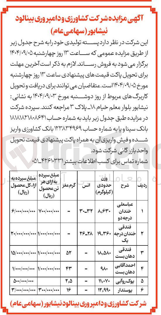 تصویر کوچک آگهی فروش پسته تولیدی