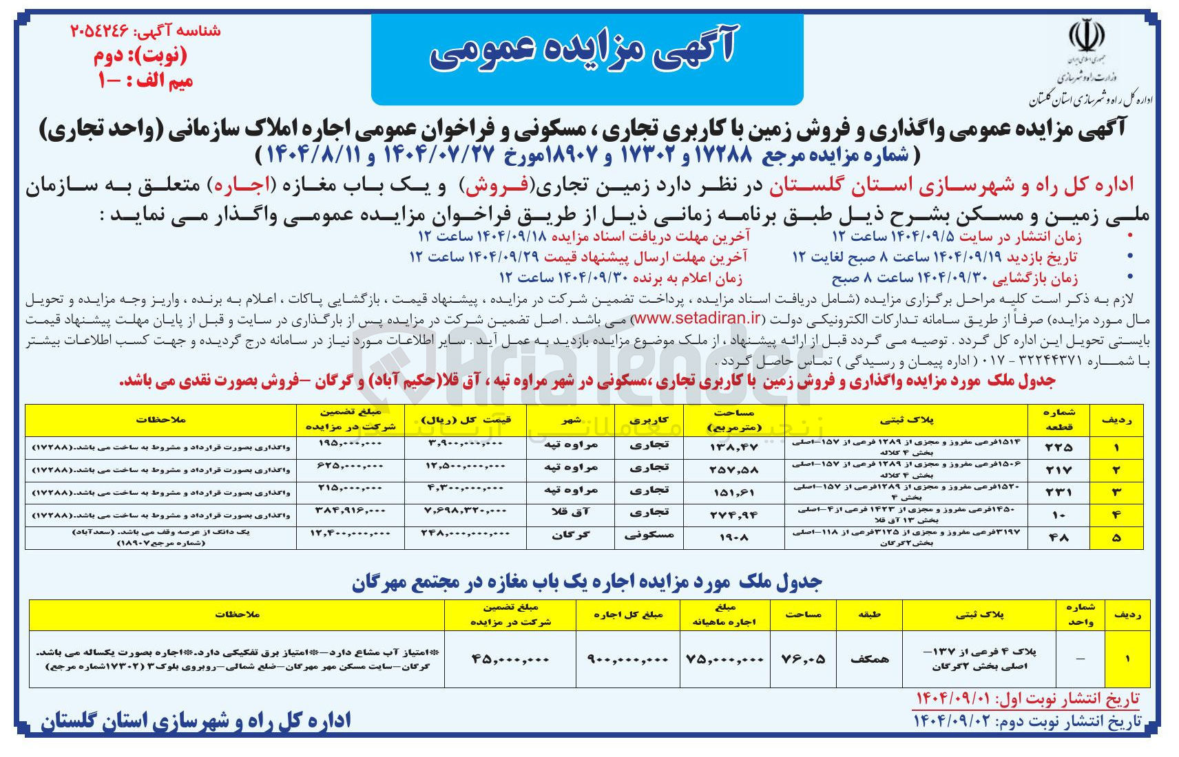 تصویر کوچک آگهی واگذاری و فروش زمین با کاربری تجاری ، مسکونی و فراخوان عمومی اجاره املاک سازمانی واحد تجاری