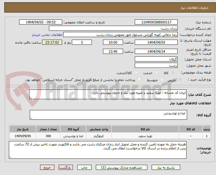تصویر کوچک آگهی ایران کد مشابه : لوبیا سفید و غیره مورد نیاز و جدول پیوستی دارد.