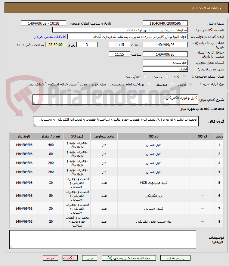 تصویر کوچک آگهی کابل و لوازم الکتریکی