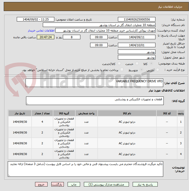 تصویر کوچک آگهی VARIABLE FREQUENCY DRIVE VFD