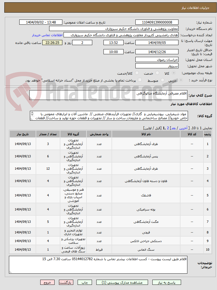 تصویر کوچک آگهی اقلام مصرفی آزمایشگاه متالوگرافی