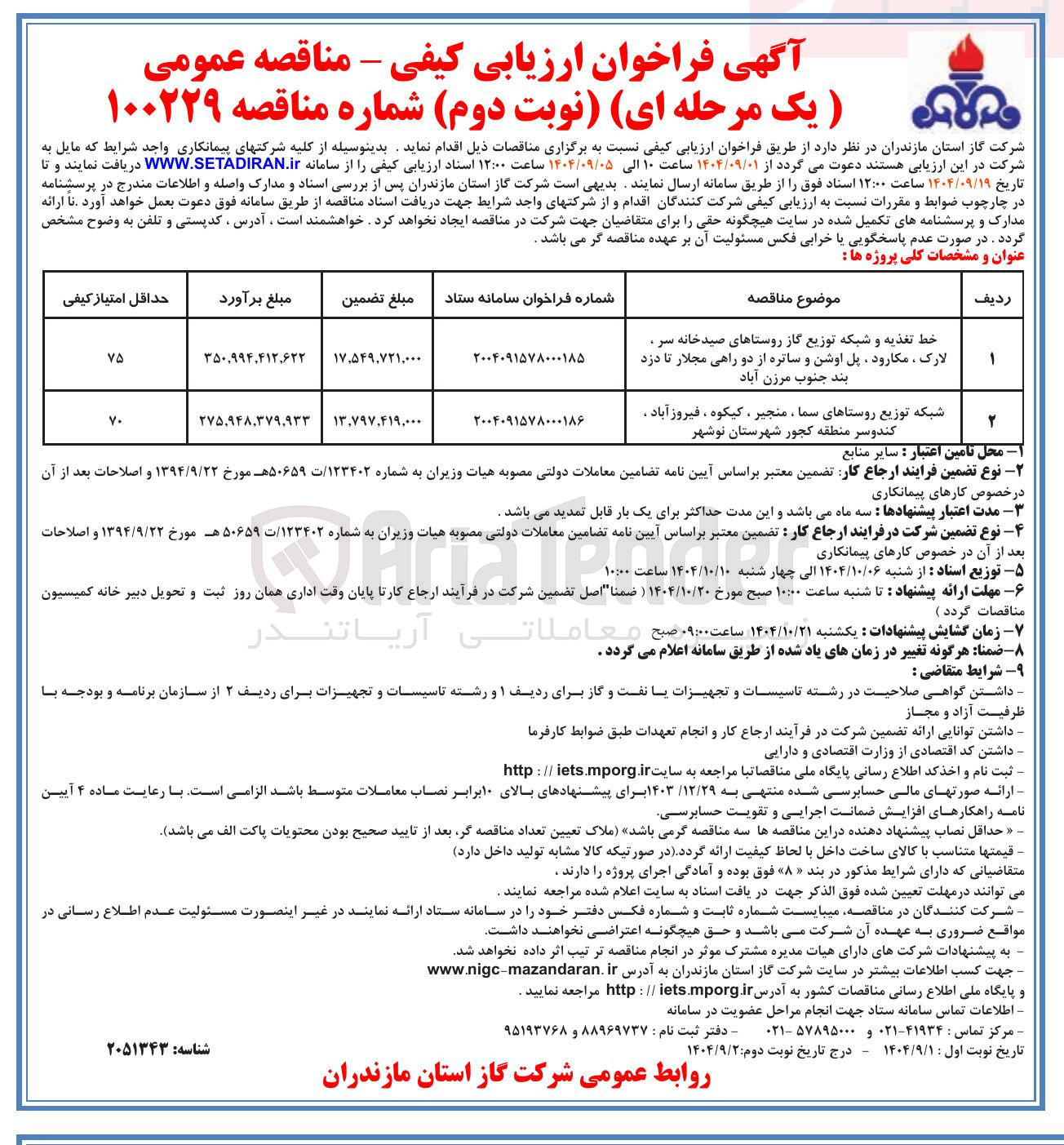 تصویر کوچک آگهی خط تغذیه و شبکه توزیع گاز