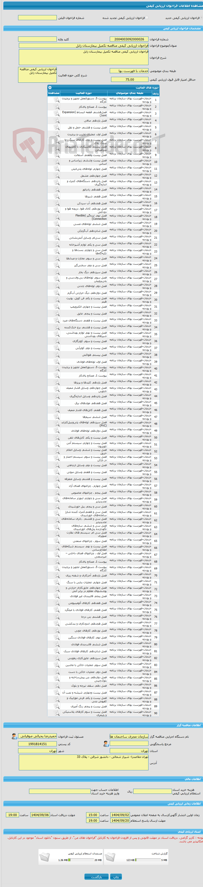 تصویر کوچک آگهی فراخوان ارزیابی کیفی مناقصه تکمیل بیمارستان زابل