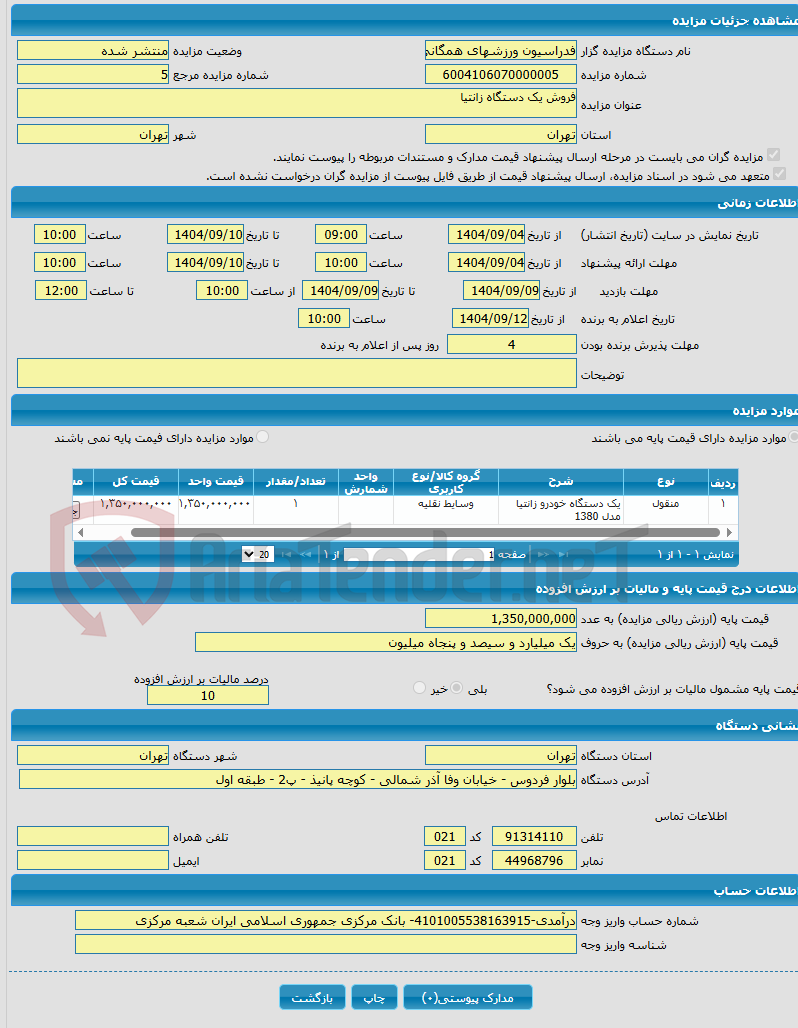 تصویر کوچک آگهی فروش یک دستگاه زانتیا