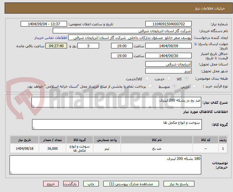 ضد یخ در بشکه 200 لیتری