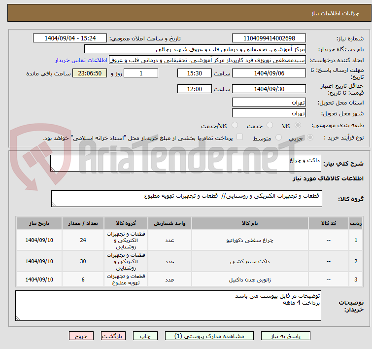 تصویر کوچک آگهی داکت و چراغ