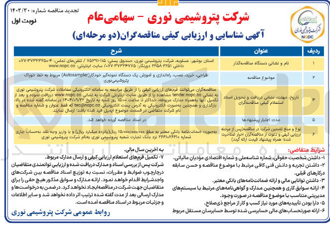 تصویر کوچک آگهی طراحی ، خرید ، نصب راه اندازی و آموزش یک دستگاه نمونه گیر خودکار ( Autosampler )