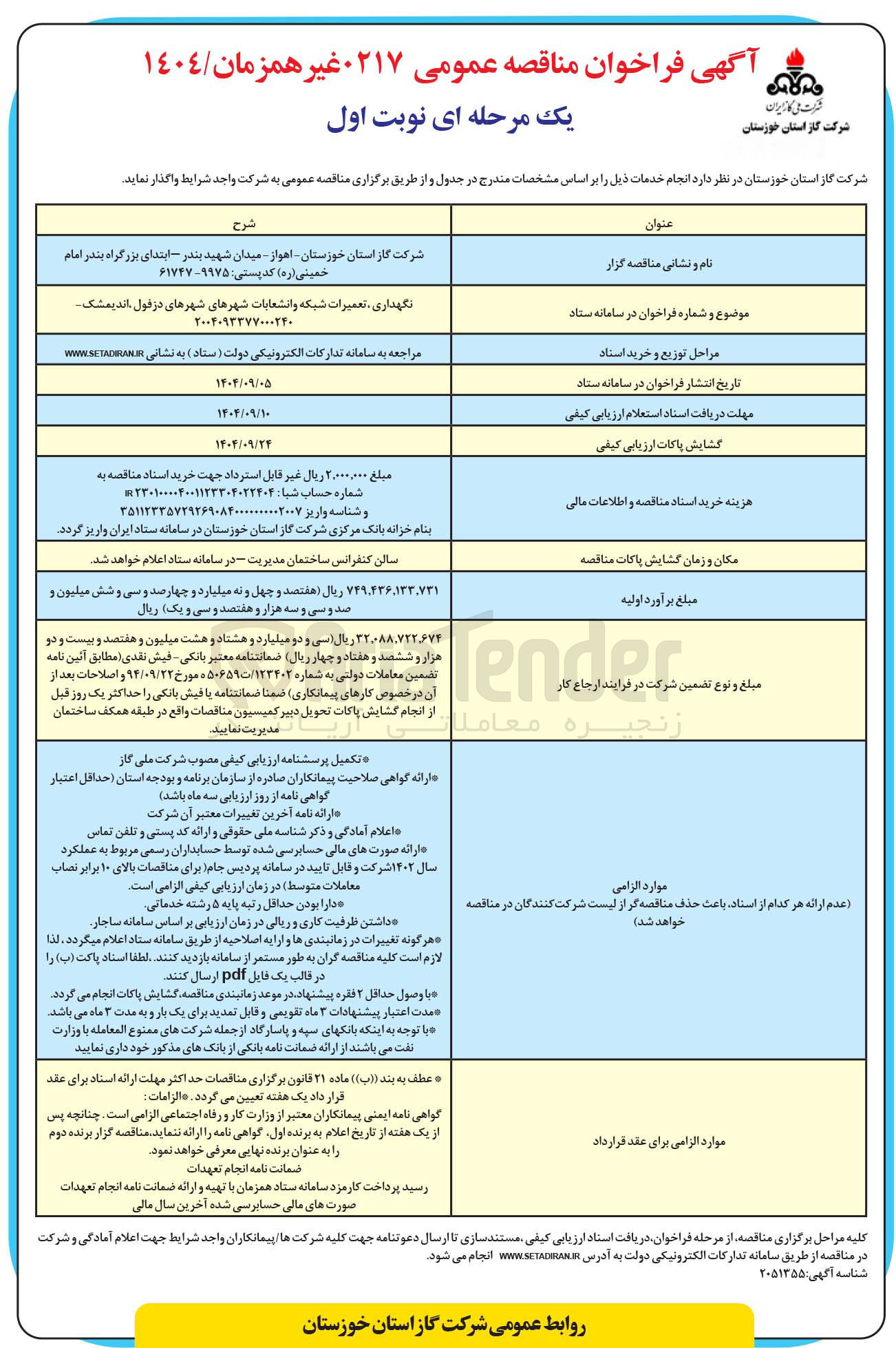 تصویر کوچک آگهی نگهداری تعمیرات شبکه و انشعابات 