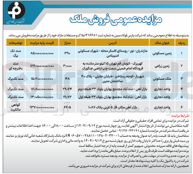 تصویر کوچک آگهی  املاک و مستغلات مازاد