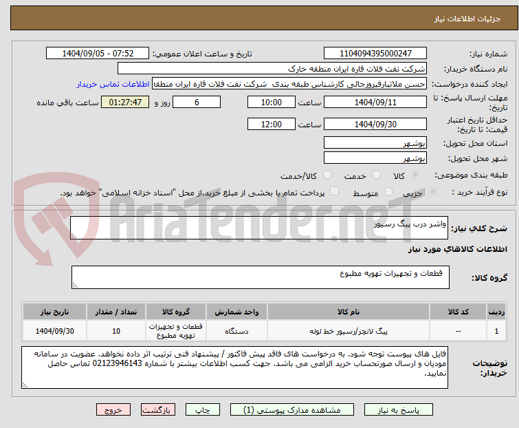تصویر کوچک آگهی واشر درب پیگ رسیور