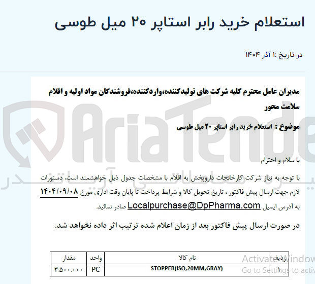 تصویر کوچک آگهی خرید رابر استاپر ۲۰ میل طوسی