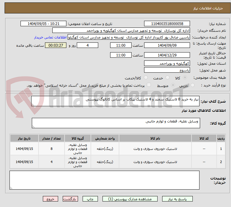 تصویر کوچک آگهی نیاز به خرید 8 لاستیک سمند و 4 لاستیک پیکاب بر اساس کاتالوگ پیوستی