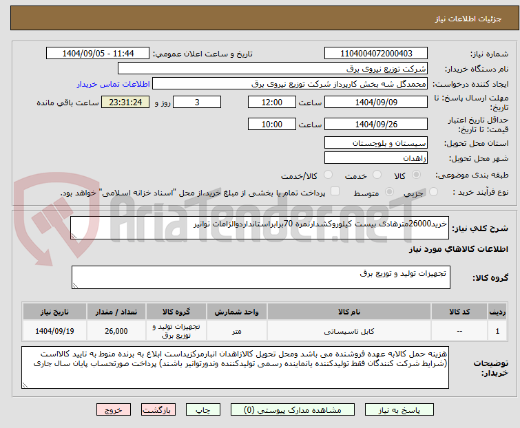 تصویر کوچک آگهی خرید26000مترهادی بیست کیلوروکشدارنمره 70برابراستانداردوالزامات توانیر