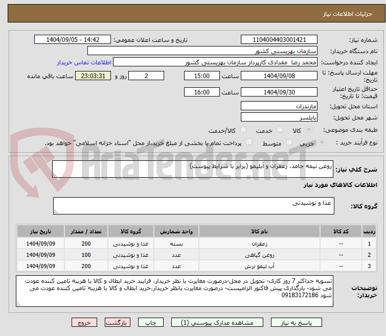 تصویر کوچک آگهی روغن نیمه جامد، زعفران و آبلیمو (برابر با شرایط پیوست)