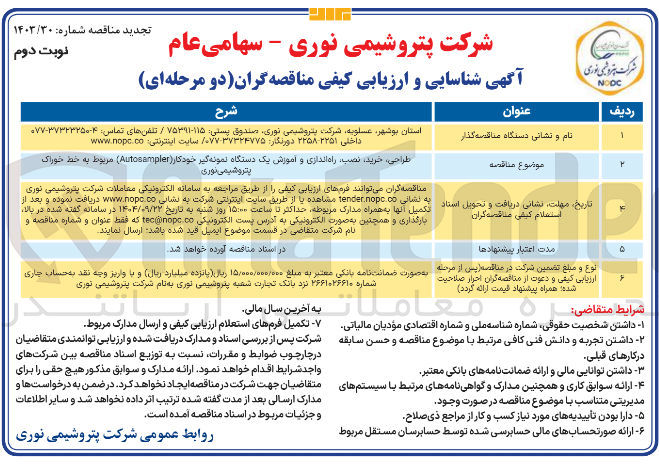 تصویر کوچک آگهی طراحی ، خرید نصب راه اندازی و آموزش یک دستگاه نمونه گیر خودکار ( Autosampler )