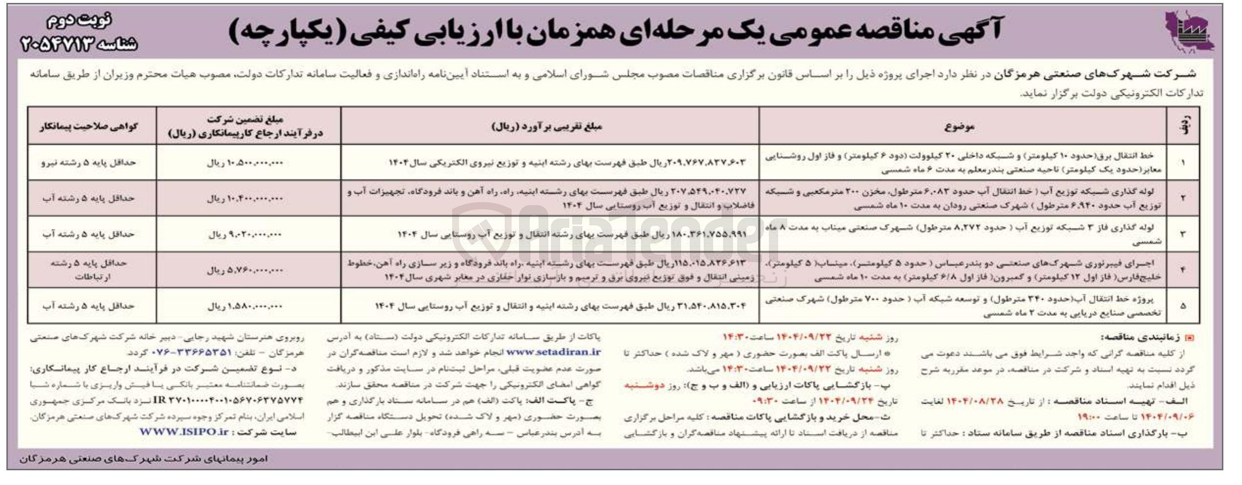 تصویر کوچک آگهی خط انتقال برق حدود ۱۰ کیلومتر و شبکه داخلی ۲۰ کیلوولت دود ۶ کیلومتر و فاز اول روشنایی معابر حدود یک کیلومتر