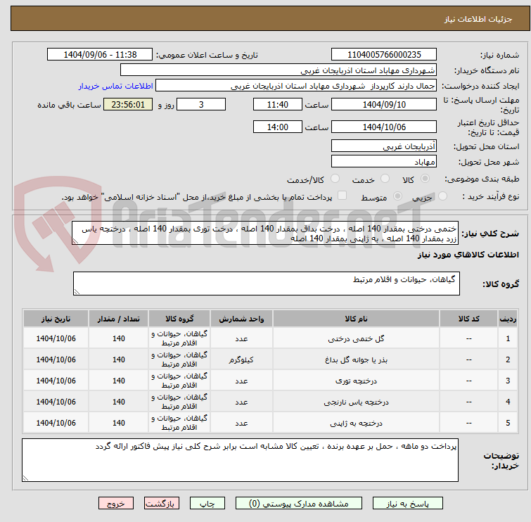 تصویر کوچک آگهی ختمی درختی بمقدار 140 اصله ، درخت بداق بمقدار 140 اصله ، درخت توری بمقدار 140 اصله ، درختچه یاس زرد بمقدار 140 اصله ، به ژاپنی بمقدار 140 اصله