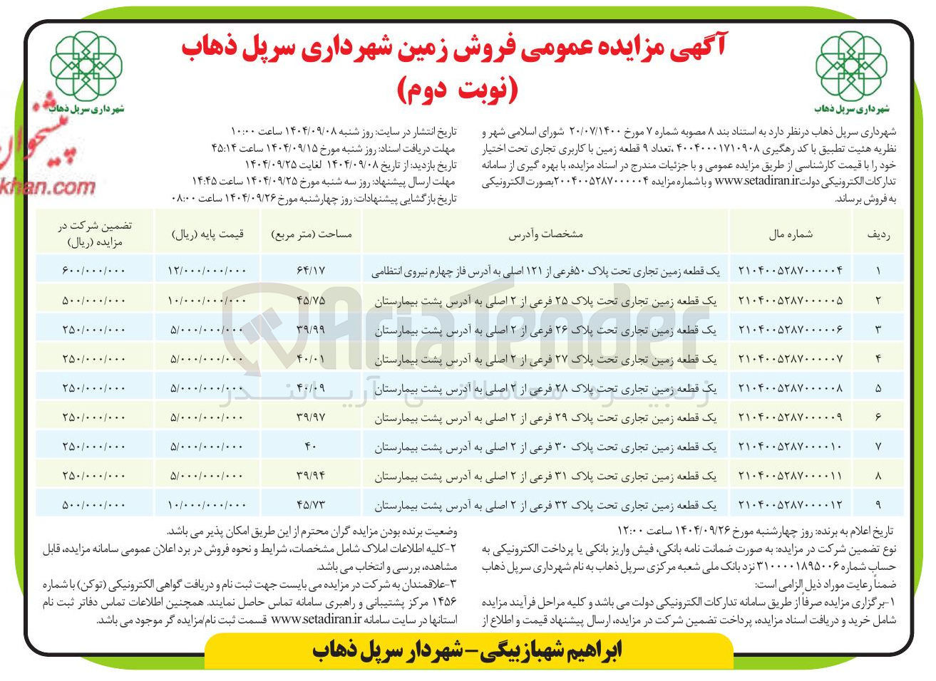 تصویر کوچک آگهی فروش تعداد ۹ قطعه زمین با کاربری تجاری