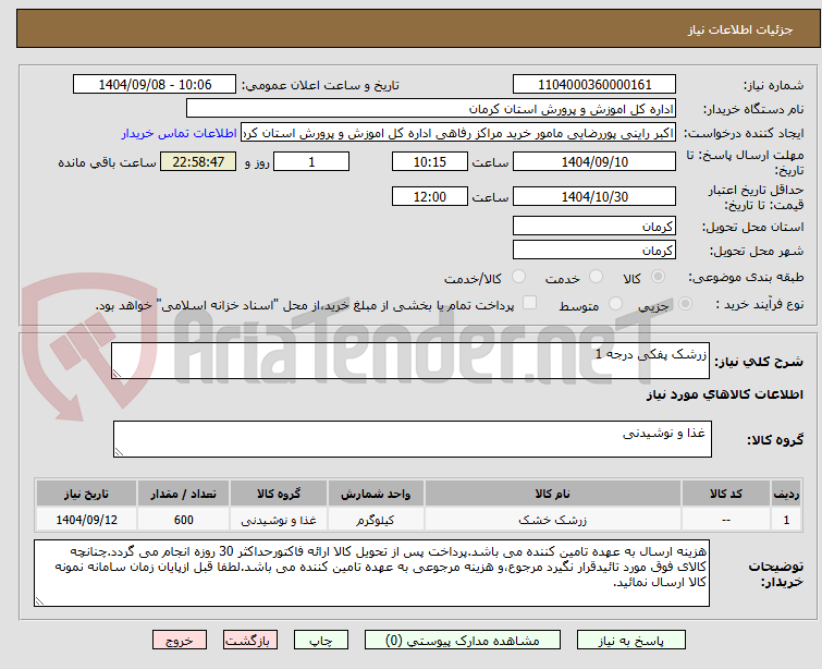 تصویر کوچک آگهی زرشک پفکی درجه 1