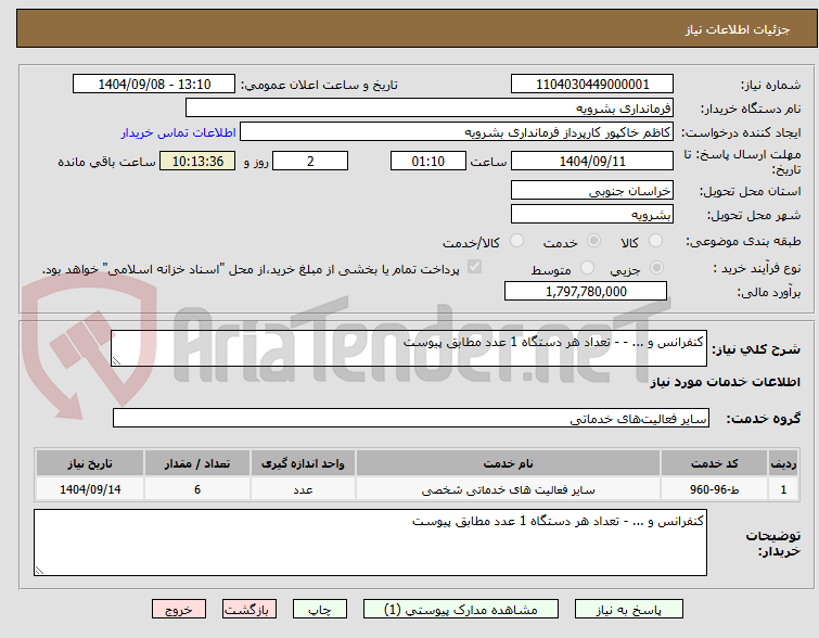 تصویر کوچک آگهی کنفرانس و ... - - تعداد هر دستگاه 1 عدد مطابق پیوست