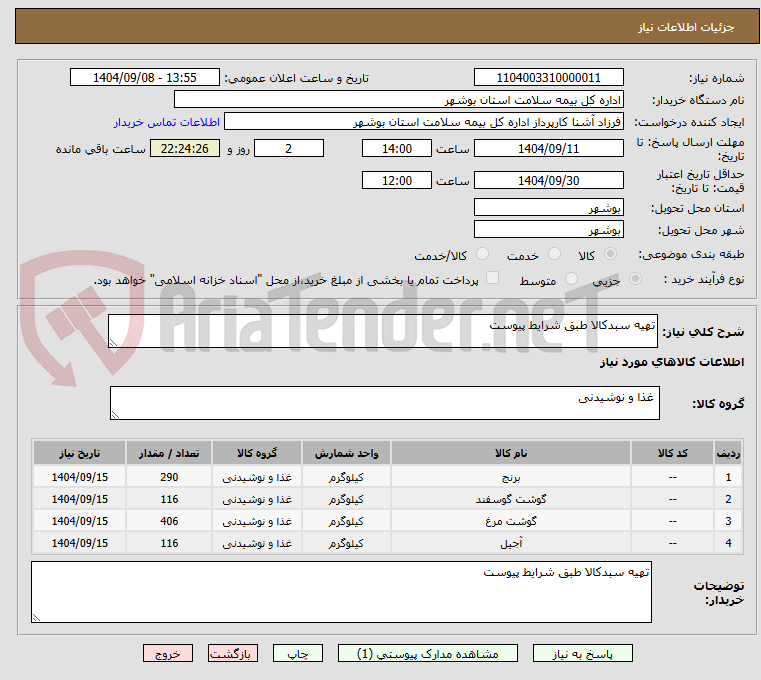 تصویر کوچک آگهی تهیه سبدکالا طبق شرایط پیوست