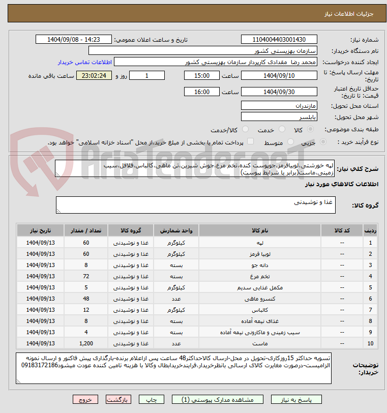 تصویر کوچک آگهی لپه خورشتی،لوبیاقرمز،جوپوست کنده،تخم مرغ،جوش شیرین،تن ماهی،کالباس،فلافل،سیب زمینی،ماست(برابر با شرایط پیوست)