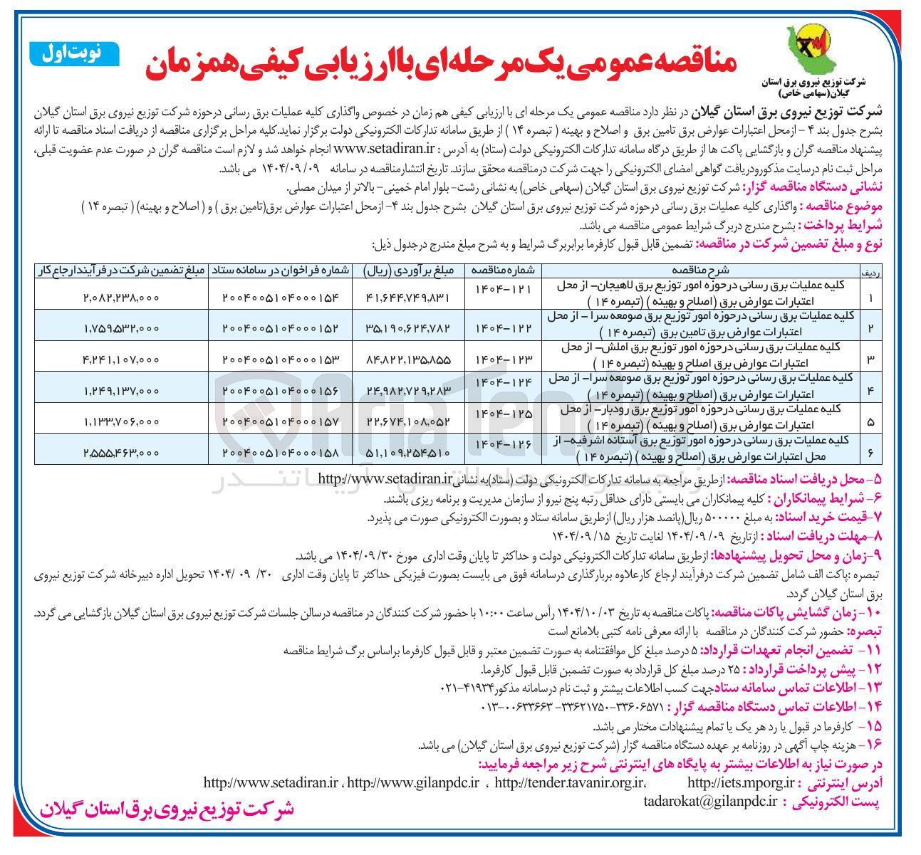 تصویر کوچک آگهی کلیه عملیات برق رسانی